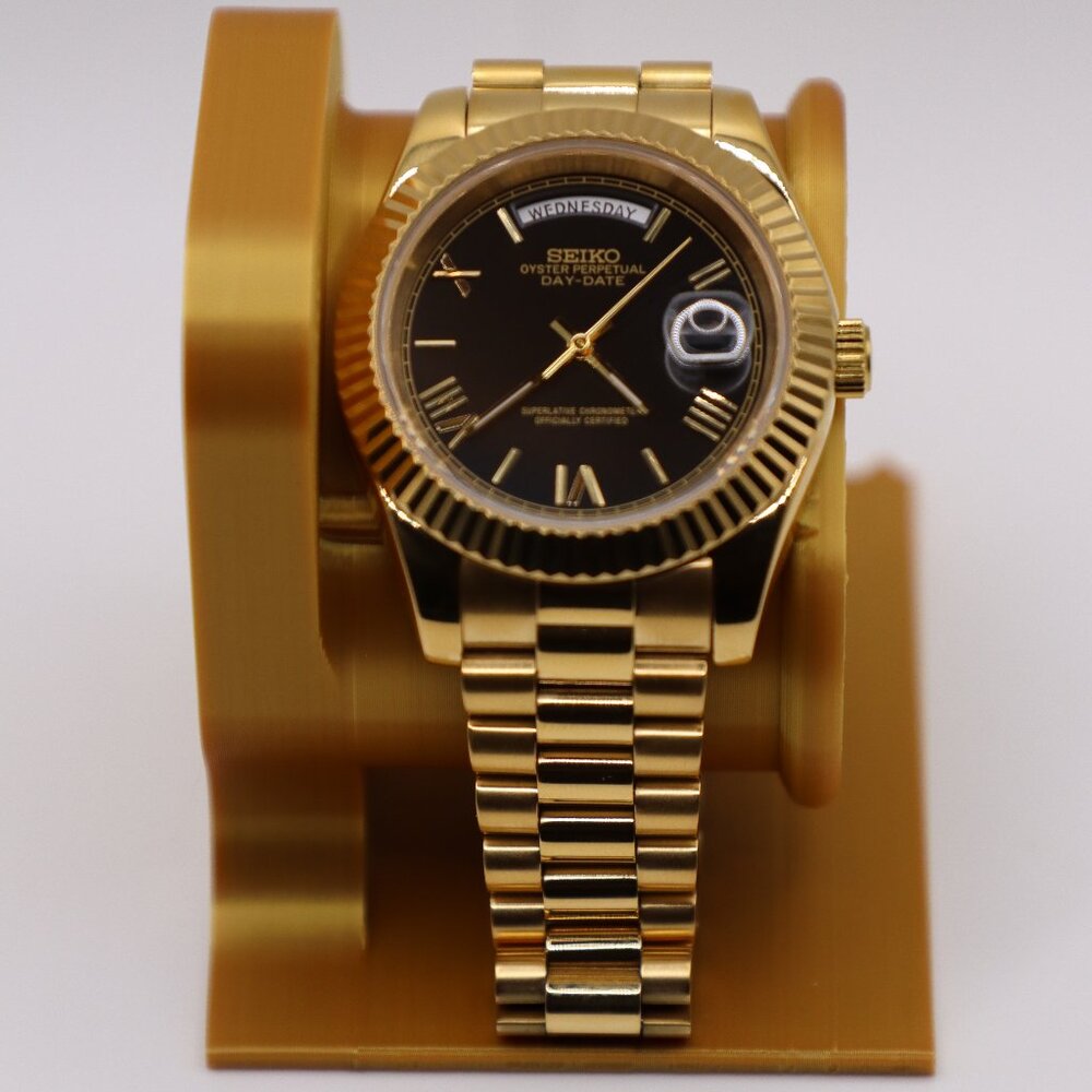 40mm Gold Day-Date Seiko Mod – Black Dial | Roman Numerals | Automatic